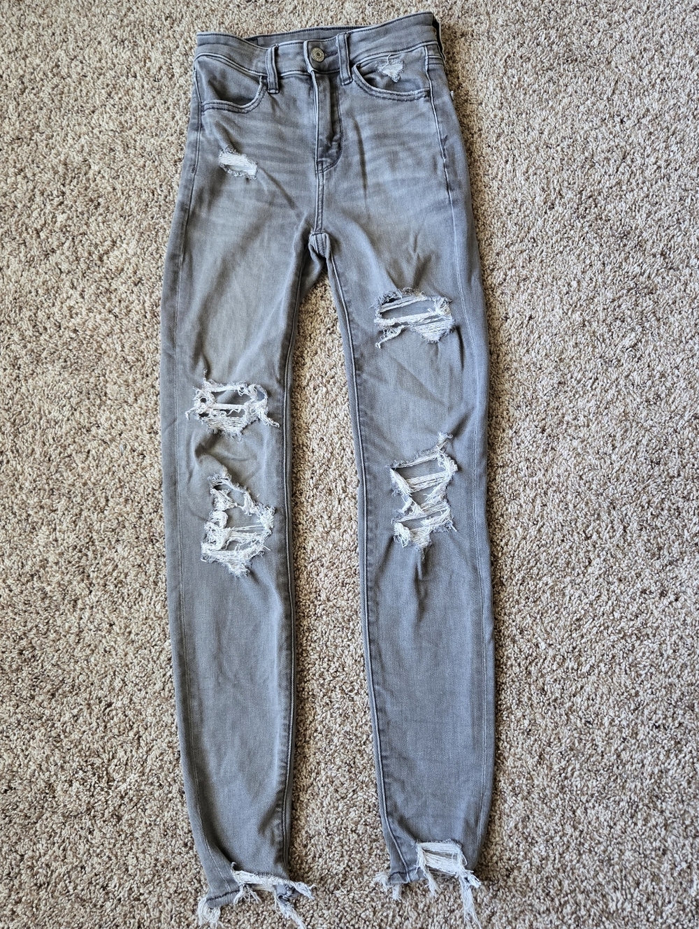 American Eagle Jeans Womens High Rise Jegging Size 000 Stretch Distressed Gray